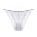 Detail of white floral lace underwear showing intricate embroidery and a small ribbon bow - V-Neck White