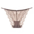 Elegant mauve floral lace low-waist panties with scalloped edges and ribbon bow detail - S / Brown