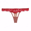 Detail of red eyelash lace thong with a delicate bow and sheer mesh paneling - 001P Red