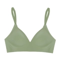 Detail view of seamless wire-free triangle bra in light green with wide side support band - S / Green