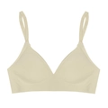 Close-up of seamless deep V-neck beige bra with adjustable thin shoulder straps - S / Light Skin
