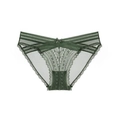 Detail of dark green lace panties featuring breathable mesh and a center bow decoration - Green