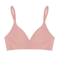 Close-up of seamless pink bra showing high-elasticity fabric and deep V-neckline - S / Pink