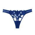 Dunkelblauer Damen-String aus Spitze mit floraler Stickerei und niedrigem Bund - Blau (093P)