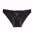 Close-up of black low-rise lace panties featuring delicate floral embroidery and silk fabric - 019P Black