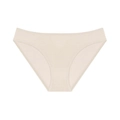 Detailed flat lay of beige lace trim panties showing high-quality stitching and cotton crotch - S / Nude
