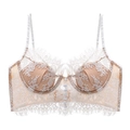 Bralette de encaje de pestañas blanco estilo francés con botones y relleno en U - S / Color Piel