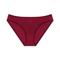Detail of burgundy low waist lace bikini panties with vertical ribbed knit texture - Red
