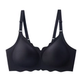 Plus size seamless black bra for women with elegant wavy edges and adjustable straps - S / Black