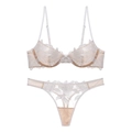 Conjunto de lencería de encaje nude con bordado floral, sujetador con aro y tanga - S / Color Piel