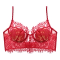 Detalle de bralette de encaje floral rojo con botones frontales y borde de encaje fino - L / Rojo