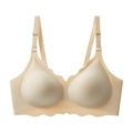 Seamless scalloped edge wireless bra in nude skin tone with adjustable thin straps - S / Nude