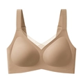 Nahtloser bügelloser BH in Beige mit V-Ausschnitt Netzdetail und breiten Trägern - S / Dunkelbeige