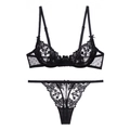 Eleganteres schwarzes Spitzenunterwäsche-Set mit Bügel-BH und passendem Tanga-Slip - S / Schwarz