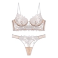 Franse push-up lingerieset met bloemenborduursel en ademend mesh in elegante stijl - S / Beige