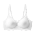 Seamless white plus size bra with wavy scalloped edges and adjustable thin straps - S / White