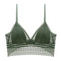 French lace triangle bralette in dark green with adjustable straps and wide floral hem - S / Green