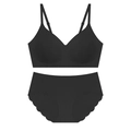 Conjunto de lencería sin costuras negro sin aros con bordes festoneados y tirantes - S / Negro