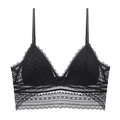 Macro shot of black lace triangle bralette with wireless design and floral details - S / Black