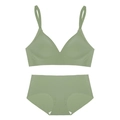 Conjunto de sujetador sin aros y braguita sin costuras en color verde salvia suave - S / Set de Circonita Verde