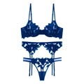 Ensemble de lingerie bleu roi avec broderie florale soutien-gorge porte-jarretelles - S / Bleu