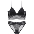 Ensemble soutien-gorge triangle en dentelle noire à dos nu avec culotte assortie chic - S / Noir