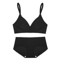 Minimalist seamless black lingerie set featuring a deep V-neck bra and matching briefs - S / Top And Bottom / Black