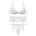 Completo intimo 3 pezzi in pizzo floreale bianco con reggiseno ferretto e reggicalze - Bianco