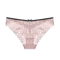 Culotte élégante en dentelle florale rose poudré avec nœud noir et taille rayée - L / Bottoms / Rose
