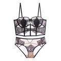 Schwarzes Wimpernspitze-Dessous-Set mit Bügel-Bustier und passendem Slip für Damen - L / Schwarz BH Und Unterhose