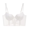 Dettaglio del reggiseno a corsetto bianco con inserti in mesh e stecche di sostegno - S / Reggiseno Bianco