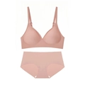Detail of seamless nude pink jelly bra and high waist panties set with adjustable straps - S / Top And Bottom / Pink