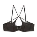 Conjunto de lencería de satén negro francés con encaje de pestañas y diseño hueco de tiras - S / Tops / Negro