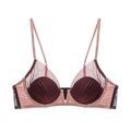 Mesh contrast bra in pink and burgundy featuring adjustable straps and deep V-wire - 70B / Tops / Purple Pink