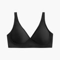 Seamless deep V wireless jelly bra in black featuring soft support and wide straps - S / Black
