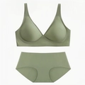 Conjunto de sujetador jelly verde oliva sin costuras con soporte suave y braga a juego - S / Top Y Pantalón / Verde