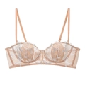 French nude lace floral embroidery bra set with silver metallic flower patterns - 70B / Tops / Nude