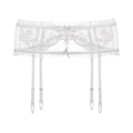 Detailed close-up of white floral lace garter belt with elegant bow accents - M / Garter (087F) / White
