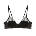 Black mesh patchwork push-up bra for women with adjustable straps and V-shaped detail - 70B / Tops / Black
