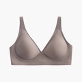 Seamless deep V-neck bra in taupe with soft support and wide shoulder straps - S / Brown