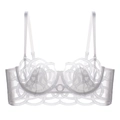 Detail of white lace balcony bra with intricate spiral embroidery and sheer mesh fabric - White Soft Underwire Bra Only (077B)