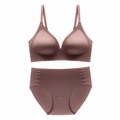 Seamless mocha brown v-neck wire-free bra and matching panty set for women - Brown