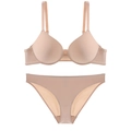 Seamless push-up wireless bra and panty set in skin-tone smooth fabric on white background - S / Bra And Briefs Set / Nude