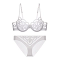 Detail of white lace lingerie set featuring sheer floral embroidery and underwire support - S / White (Briefs Set)