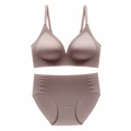 Mocha seamless wireless bra and high-waist panty set with laser-cut edges - Grey Purple