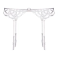 Detail of white lace garter belt with adjustable straps and circular mesh pattern - White Garter Belt Only (077F)