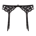 Detailed view of black lace garter belt with adjustable straps and satin finish details - Black Garter Belt Only (077F)