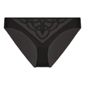 Detailed view of black lace panties with intricate triangular embroidery and sheer mesh mesh - S / Black Triangle Panties Only (077P)