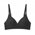 Minimalist seamless black wire-free bra with adjustable straps and deep V-neckline - S / Black