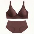 Deep brown seamless jelly bra set with wire-free support and high-elasticity panties - Brown